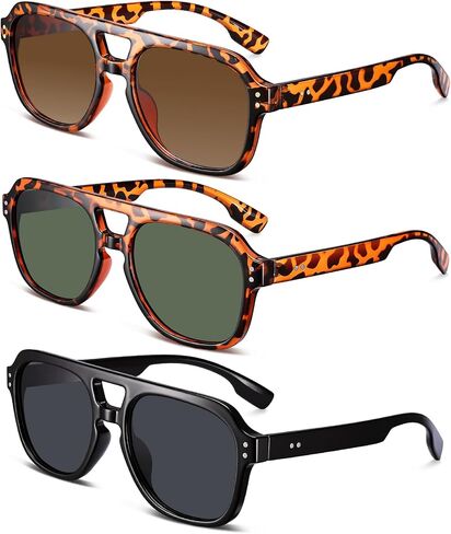 JATEBI 3 Pcs Retro Thick Aviator Sunglasses for Women Men Polarized Trendy Bold Square Sun Glasses 70s Classic Vintage Oversized Sunglasses in Saudi Arabia