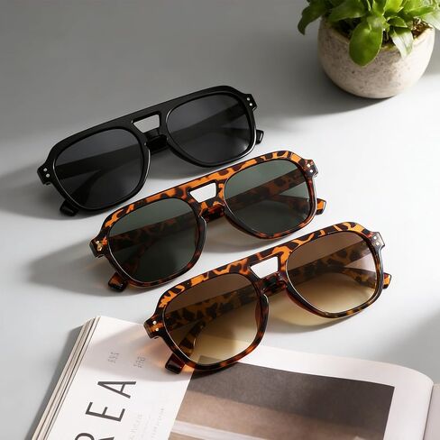 JATEBI 3 Pcs Retro Thick Aviator Sunglasses for Women Men Polarized Trendy Bold Square Sun Glasses 70s Classic Vintage Oversized Sunglasses in Saudi Arabia
