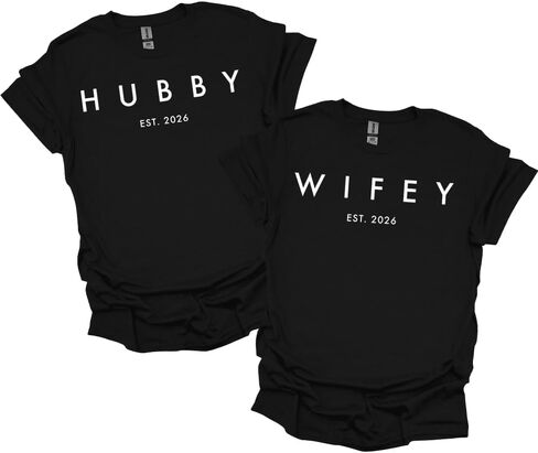 Hubby & Wifey Est 2026 Shirts Matching Couples Wedding Engagement Bride Groom Tees (Single Item) in Saudi Arabia