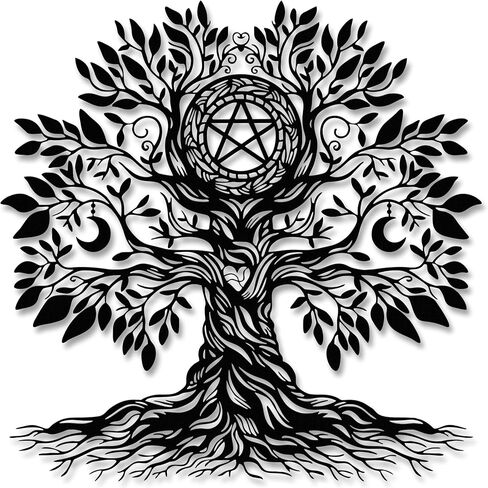 Slickss Mystical Tree of Life Metal Wall Art with Pentagram & Moon-Pagan Decor,Wiccan Altar Piece,Gothic Bohemian Wall Hanging for Sacred Space,Bedroom,Living Room in Saudi Arabia