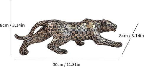 Checkerboard Mosaic Leopard Decor Room Bedroom Desk Home Leopard Decorations Statue Sculptures Aesthetic, Dark Brown Modern Resin Figurine, Minimalist Art Style in Saudi Arabia