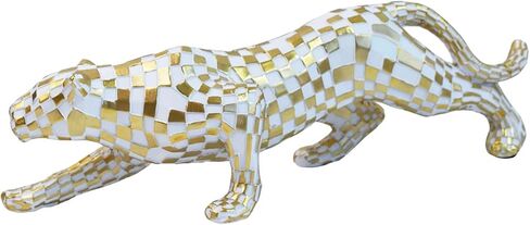 Checkerboard Mosaic Leopard Decor Room Bedroom Desk Home Leopard Decorations Statue Sculptures Aesthetic, Dark Brown Modern Resin Figurine, Minimalist Art Style in Saudi Arabia