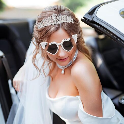 KICOSY Bride To Be 3-Piece Set - Crystal Tiara, Pearl Heart Sunglasses & Rhinestone Sash for Bachelorette Party, Bridal Shower & Wedding Celebrations in Kuwait
