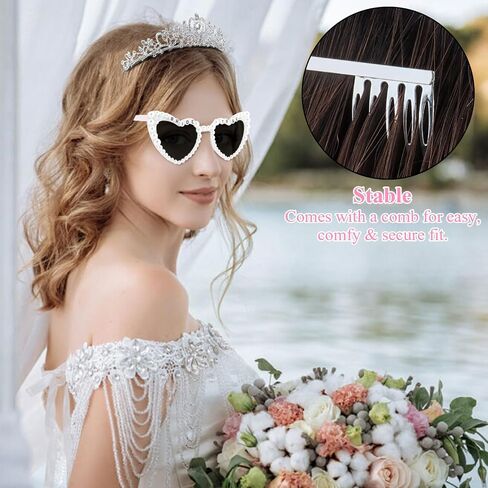 KICOSY Bride To Be 3-Piece Set - Crystal Tiara, Pearl Heart Sunglasses & Rhinestone Sash for Bachelorette Party, Bridal Shower & Wedding Celebrations in Kuwait