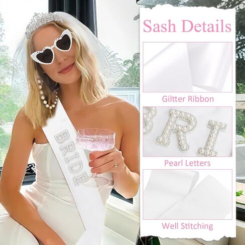 KICOSY Bride To Be 3-Piece Set - Crystal Tiara, Pearl Heart Sunglasses & Rhinestone Sash for Bachelorette Party, Bridal Shower & Wedding Celebrations in Kuwait