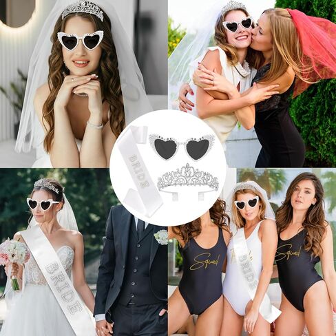 KICOSY Bride To Be 3-Piece Set - Crystal Tiara, Pearl Heart Sunglasses & Rhinestone Sash for Bachelorette Party, Bridal Shower & Wedding Celebrations in Kuwait