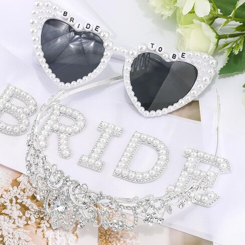 KICOSY Bride To Be 3-Piece Set - Crystal Tiara, Pearl Heart Sunglasses & Rhinestone Sash for Bachelorette Party, Bridal Shower & Wedding Celebrations in Kuwait