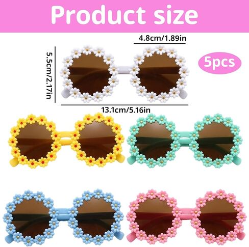 5 Set of Flower Sunglasses, Colorful Round Flower Shaped Sunglasses UV 400 Protection Outdoor Beach Eyewear in Saudi Arabia