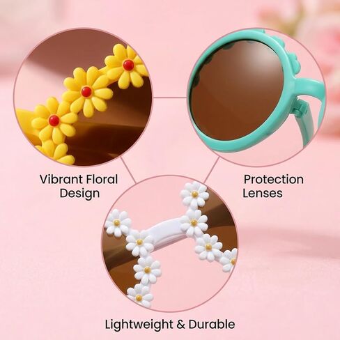 5 Set of Flower Sunglasses, Colorful Round Flower Shaped Sunglasses UV 400 Protection Outdoor Beach Eyewear in Saudi Arabia
