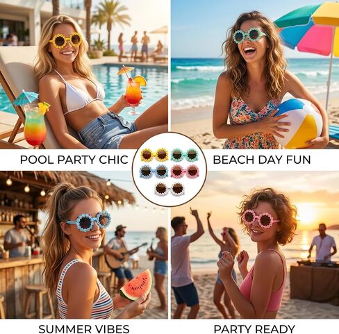 5 Set of Flower Sunglasses, Colorful Round Flower Shaped Sunglasses UV 400 Protection Outdoor Beach Eyewear in Saudi Arabia