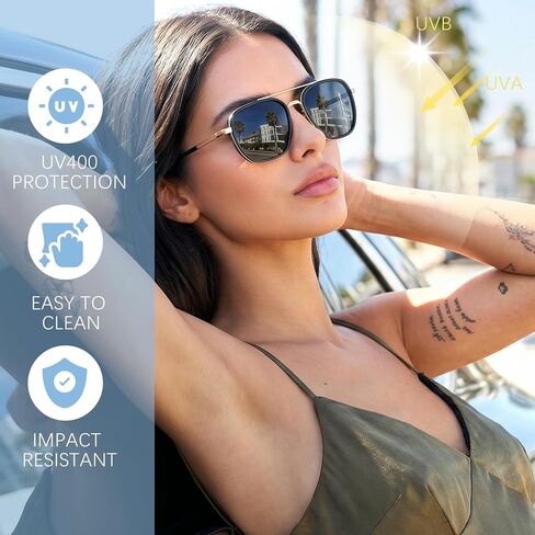 Chicid Square Aviator Polarized Sunglasses for Women & Men, Tangle-Free UV400 Sun Glasses for Driving & Travel in Saudi Arabia