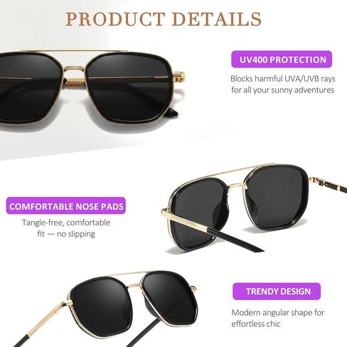 Chicid Square Aviator Polarized Sunglasses for Women & Men, Tangle-Free UV400 Sun Glasses for Driving & Travel in Saudi Arabia