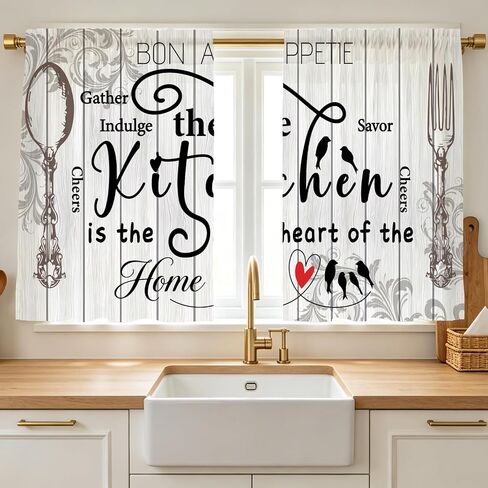 2 Panels Sunflower Kitchen Curtains 55 x 39 Inch, Kitchen Flower Drapes Butterfly Yellow Floral Printed Small Short Rod Pocket Country Cafe Window Curtains for Over Sink Window Home Decor in Saudi Arabia