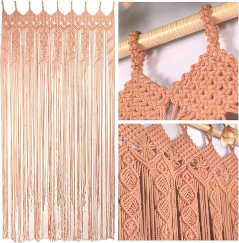 Macrame Curtains for Bedroom Living Room, 100% Cotton Boho Curtain Panel, Handmade Tassel Fringe Curtain for Window Doorway, Light Filtering Bohemian Wall Hanging Decor, 77"L x 35"W, Beige in Saudi Arabia