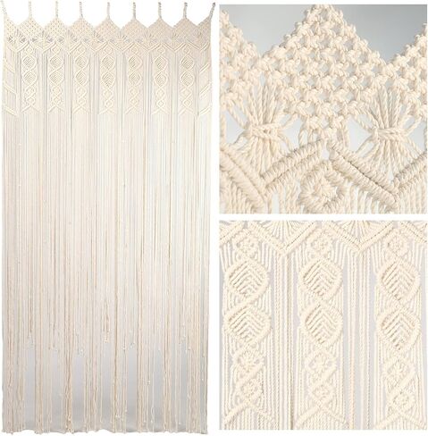 Macrame Curtains for Bedroom Living Room, 100% Cotton Boho Curtain Panel, Handmade Tassel Fringe Curtain for Window Doorway, Light Filtering Bohemian Wall Hanging Decor, 77"L x 35"W, Beige in Saudi Arabia