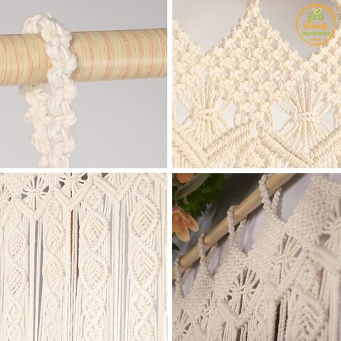 Macrame Curtains for Bedroom Living Room, 100% Cotton Boho Curtain Panel, Handmade Tassel Fringe Curtain for Window Doorway, Light Filtering Bohemian Wall Hanging Decor, 77"L x 35"W, Beige in Saudi Arabia
