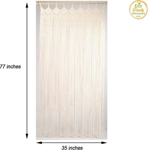 Macrame Curtains for Bedroom Living Room, 100% Cotton Boho Curtain Panel, Handmade Tassel Fringe Curtain for Window Doorway, Light Filtering Bohemian Wall Hanging Decor, 77"L x 35"W, Beige in Saudi Arabia