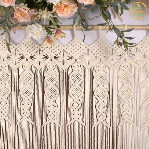 Macrame Curtains for Bedroom Living Room, 100% Cotton Boho Curtain Panel, Handmade Tassel Fringe Curtain for Window Doorway, Light Filtering Bohemian Wall Hanging Decor, 77"L x 35"W, Beige in Saudi Arabia