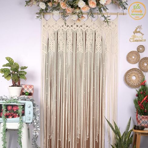 Macrame Curtains for Bedroom Living Room, 100% Cotton Boho Curtain Panel, Handmade Tassel Fringe Curtain for Window Doorway, Light Filtering Bohemian Wall Hanging Decor, 77"L x 35"W, Beige in Saudi Arabia