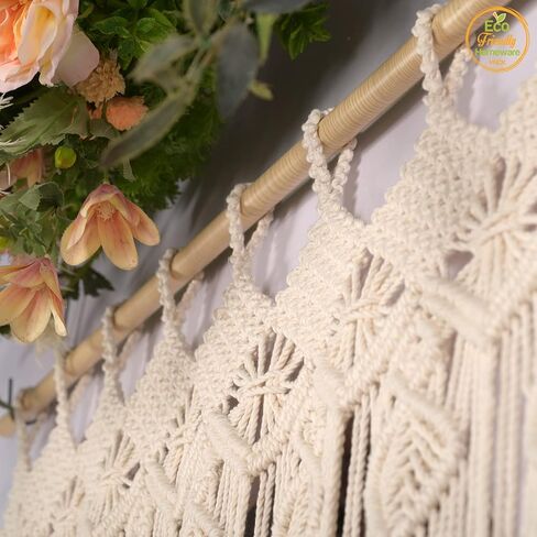 Macrame Curtains for Bedroom Living Room, 100% Cotton Boho Curtain Panel, Handmade Tassel Fringe Curtain for Window Doorway, Light Filtering Bohemian Wall Hanging Decor, 77"L x 35"W, Beige in Saudi Arabia