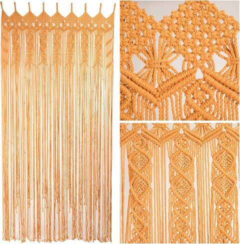 Macrame Curtains for Bedroom Living Room, 100% Cotton Boho Curtain Panel, Handmade Tassel Fringe Curtain for Window Doorway, Light Filtering Bohemian Wall Hanging Decor, 77"L x 35"W, Beige in Saudi Arabia