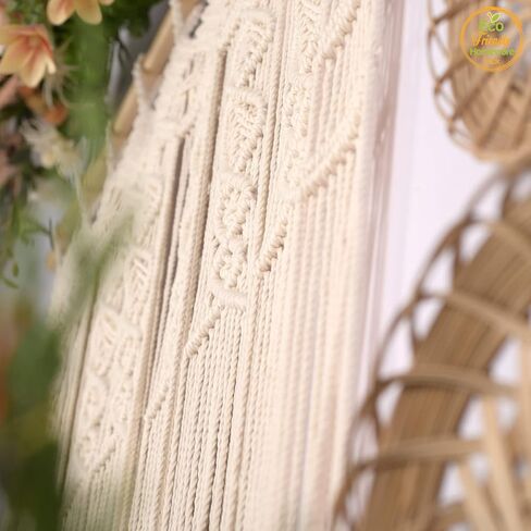 Macrame Curtains for Bedroom Living Room, 100% Cotton Boho Curtain Panel, Handmade Tassel Fringe Curtain for Window Doorway, Light Filtering Bohemian Wall Hanging Decor, 77"L x 35"W, Beige in Saudi Arabia