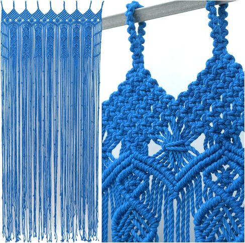 Macrame Curtains for Bedroom Living Room, 100% Cotton Boho Curtain Panel, Handmade Tassel Fringe Curtain for Window Doorway, Light Filtering Bohemian Wall Hanging Decor, 77"L x 35"W, Beige in Saudi Arabia
