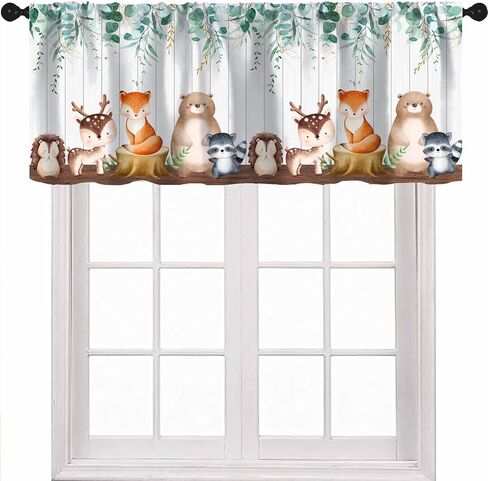 Woodland Animals Valance Curtains, Forest Animal Green Leaves Rod Pocket Valance Curtain for Kids Bedroom Baby Room Nursery Room 54x18inch in Kuwait