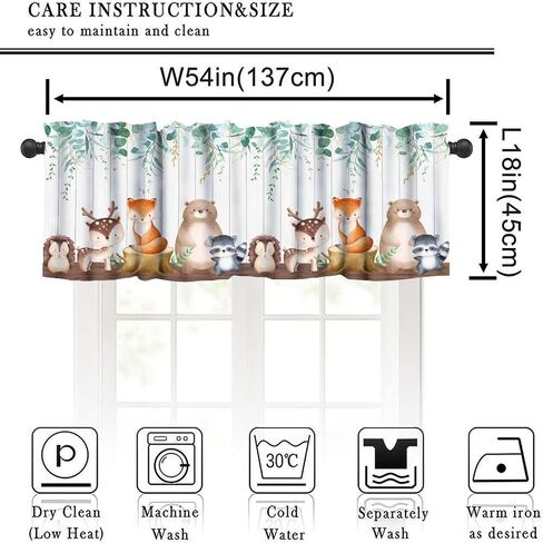Woodland Animals Valance Curtains, Forest Animal Green Leaves Rod Pocket Valance Curtain for Kids Bedroom Baby Room Nursery Room 54x18inch in Kuwait
