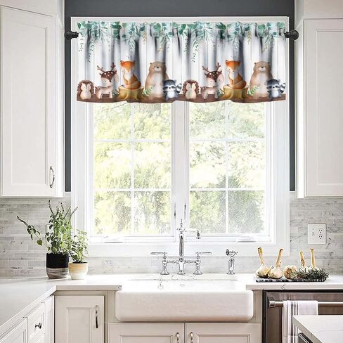 Woodland Animals Valance Curtains, Forest Animal Green Leaves Rod Pocket Valance Curtain for Kids Bedroom Baby Room Nursery Room 54x18inch in Kuwait