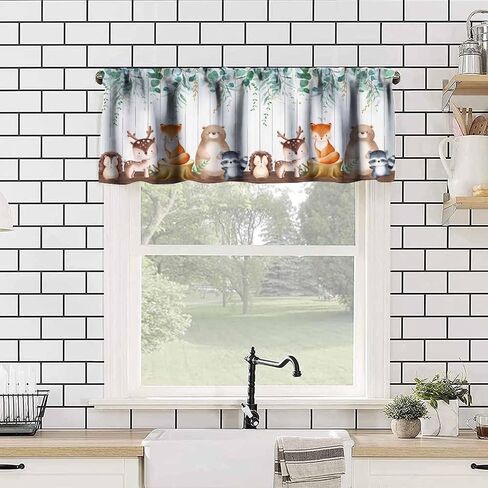 Woodland Animals Valance Curtains, Forest Animal Green Leaves Rod Pocket Valance Curtain for Kids Bedroom Baby Room Nursery Room 54x18inch in Kuwait