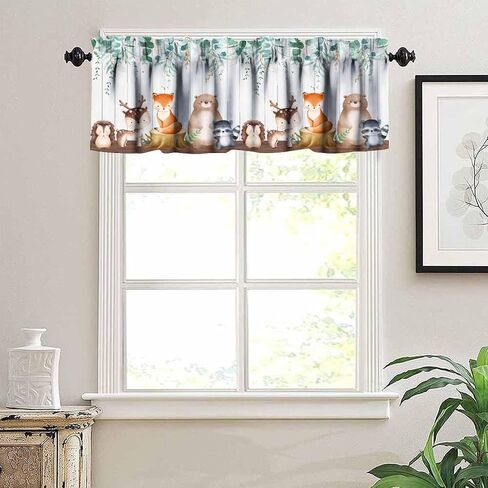 Woodland Animals Valance Curtains, Forest Animal Green Leaves Rod Pocket Valance Curtain for Kids Bedroom Baby Room Nursery Room 54x18inch in Kuwait