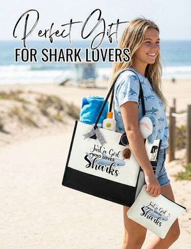 InnoBeta Shark Gifts for Women, Shark Tote Bag with Top Zipper Closure and Shoulder Strap for Birthday, Christmas and Every Special Occasion in Kuwait