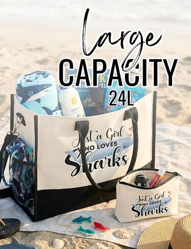 InnoBeta Shark Gifts for Women, Shark Tote Bag with Top Zipper Closure and Shoulder Strap for Birthday, Christmas and Every Special Occasion in Kuwait