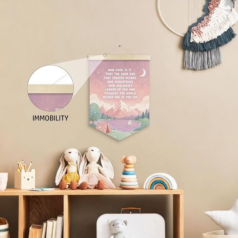 Inspirational Girl Room Banner Wall Decor, Baby Girl Nursery Decor, Pink Christian Mountain Wall Art HangingDecor for Girls Bedroom Home, Girls Nursery Canvas Pennant Banner Products, 12x16in in Kuwait