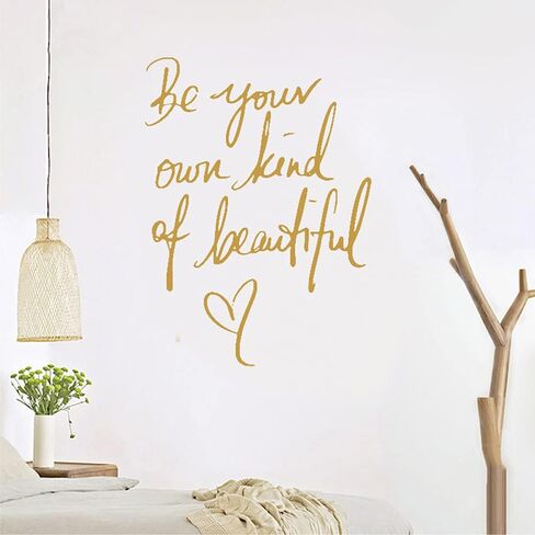 SENGTER Be Your Own Kind of Beautiful Wall Decal Removable English Saying Words Wall Sticker for Bedroom Living Room Kid's Room Home Decor, Gold in Saudi Arabia