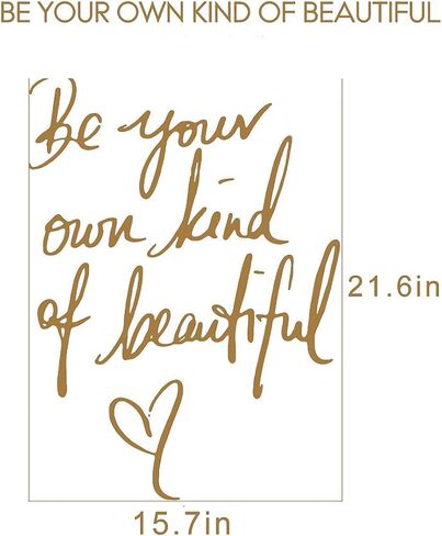SENGTER Be Your Own Kind of Beautiful Wall Decal Removable English Saying Words Wall Sticker for Bedroom Living Room Kid's Room Home Decor, Gold in Saudi Arabia