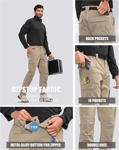 MOURCE Mens Tactical Work Pants, Water Resistant Ripstop Durable Cargo Pants, Outdoor Breathable Hiking Pants Khaki in Saudi Arabia