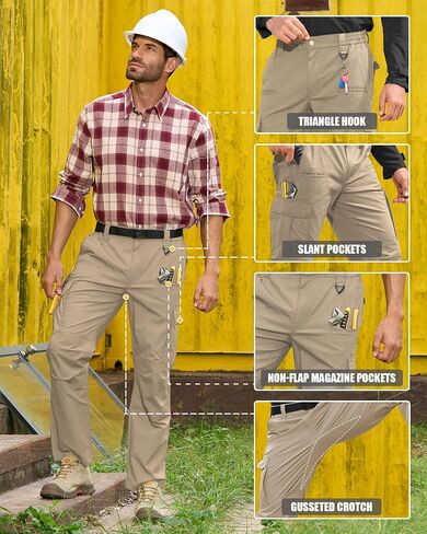 MOURCE Mens Tactical Work Pants, Water Resistant Ripstop Durable Cargo Pants, Outdoor Breathable Hiking Pants Khaki in Saudi Arabia