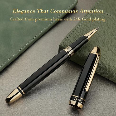BEILUNER 315 Luxury Rollerball Pen, Stunning Silver Chrome with 24K Gold Finish, Luxury Grade Craftsmanship, Best Pen Gift Set for Men and Women, Graduation, Executive, Office, Fancy, Nice Pens in Kuwait