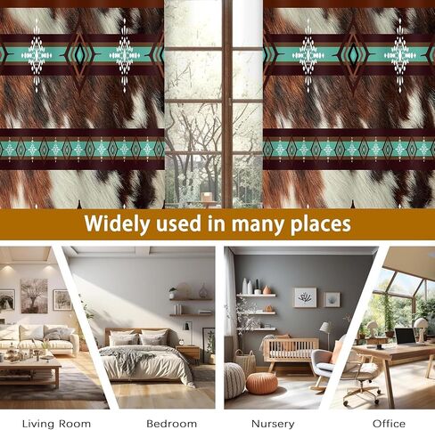 Western Blackout Curtains Cow Print Aztec Southwestern Ethnic Farm Animal Fur Printed Curtain Brown Cowhide Rustic Farmhouse Window Drapes for Bedroom Kitchen Living Room 2 Panels, 42x84in in Saudi Arabia