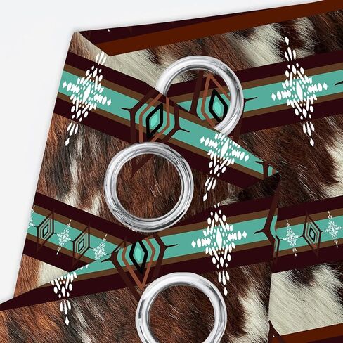 Western Blackout Curtains Cow Print Aztec Southwestern Ethnic Farm Animal Fur Printed Curtain Brown Cowhide Rustic Farmhouse Window Drapes for Bedroom Kitchen Living Room 2 Panels, 42x84in in Saudi Arabia