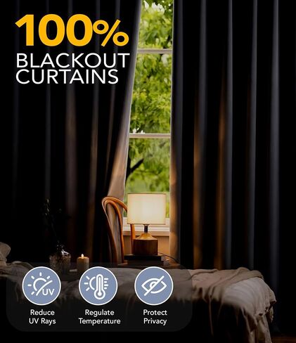 100% Blackout Curtain for Bedroom - 1 Panel Thermal Window Drapes with Rod Pocket and Back Tab Top, Room Darkening Grey Curtains for Living Room Summer Heat Blocking, 52 x 84 inch in Kuwait