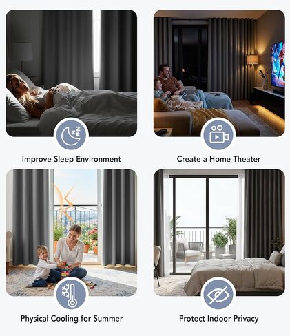 100% Blackout Curtain for Bedroom - 1 Panel Thermal Window Drapes with Rod Pocket and Back Tab Top, Room Darkening Grey Curtains for Living Room Summer Heat Blocking, 52 x 84 inch in Kuwait