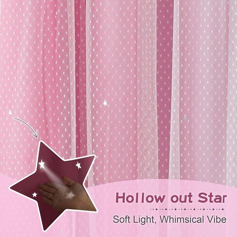 MYSKY HOME Pink Curtains 84 Inches Long Star Cut Out Decor for Girls Bedroom Kids Room Ombre Thermal Insulated Blackout Curtain Grommet for Nursery, W34 x L84 Inches Long, 2 Panels Set in Saudi Arabia