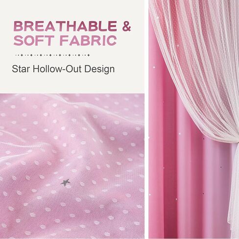 MYSKY HOME Pink Curtains 84 Inches Long Star Cut Out Decor for Girls Bedroom Kids Room Ombre Thermal Insulated Blackout Curtain Grommet for Nursery, W34 x L84 Inches Long, 2 Panels Set in Saudi Arabia