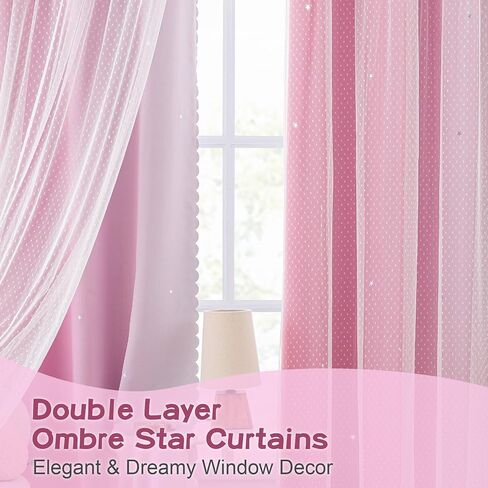MYSKY HOME Pink Curtains 84 Inches Long Star Cut Out Decor for Girls Bedroom Kids Room Ombre Thermal Insulated Blackout Curtain Grommet for Nursery, W34 x L84 Inches Long, 2 Panels Set in Saudi Arabia