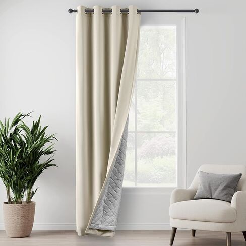 3-in-1 Layers Heavy Duty Noise Canceling Curtains for Bedroom Grommet Full Blackout Window Drapes Thermal Insulation Curtains for Living Room (1 Panel, Beige, 50" x 84") in Saudi Arabia