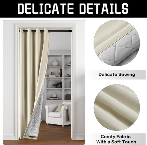 3-in-1 Layers Heavy Duty Noise Canceling Curtains for Bedroom Grommet Full Blackout Window Drapes Thermal Insulation Curtains for Living Room (1 Panel, Beige, 50" x 84") in Saudi Arabia