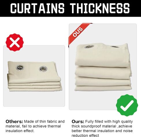 3-in-1 Layers Heavy Duty Noise Canceling Curtains for Bedroom Grommet Full Blackout Window Drapes Thermal Insulation Curtains for Living Room (1 Panel, Beige, 50" x 84") in Saudi Arabia